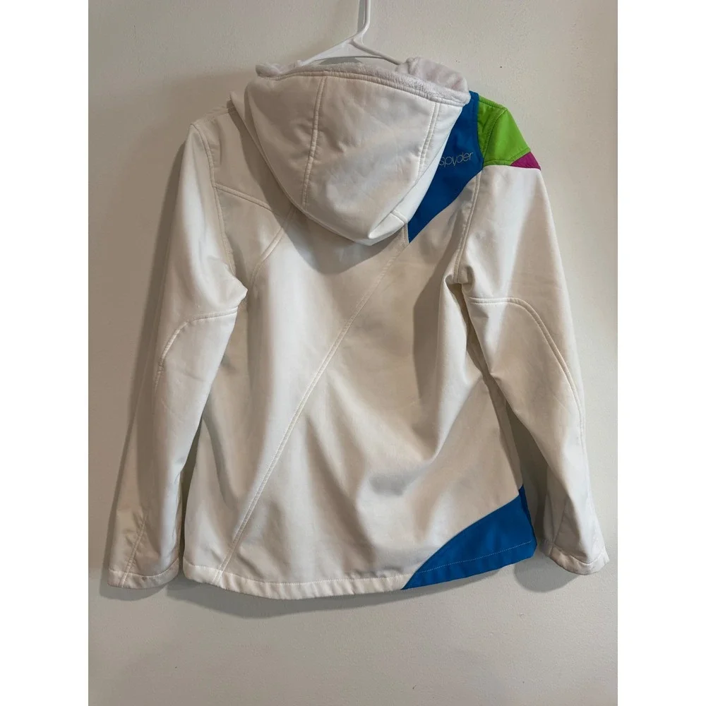 Spyder Softshell Fleece Lined Jacket Girls Large White‎ Colorblock Hooded